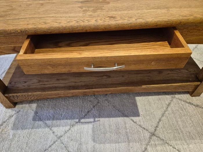 Solid Oak Coffee table with 2 drawers and storage shelf