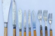 Antique Silver Plated Bone Handled Fish Knives/Forks  1800s (partly Sterling Silver)