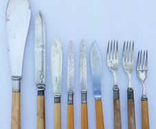 Antique Silver Plated Bone Handled Fish Knives/Forks  1800s (partly Sterling Silver)