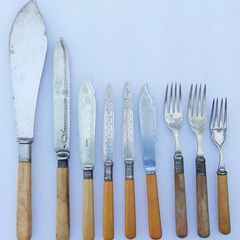 Antique Silver Plated Bone Handled Fish Knives/Forks  1800s (partly Sterling Silver)