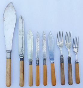 Antique Silver Plated Bone Handled Fish Knives/Forks  1800s (partly Sterling Silver)