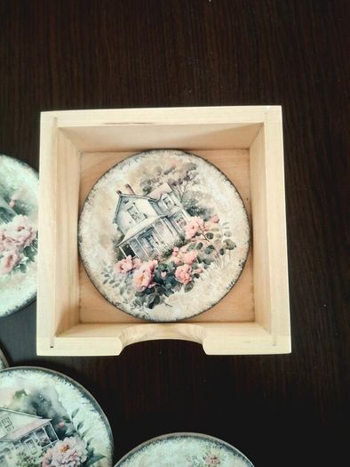 Set of 6 Wooden Coasters in a Box