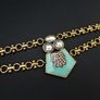 Art Deco Vintage Style Mint Enamel Faux Pearl Gold Bracelet Image 2