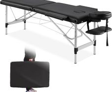 Massage Table 2 Section Aluminum Massage Bed, suitable for spa beauty tatoo physiotherapy Yoga Gym Parlor, adjustable height, width 60cm Black (FREE SHIPPING)