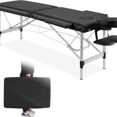 Massage Table 2 Section Aluminum Massage Bed, suitable for spa beauty tatoo physiotherapy Yoga Gym Parlor, adjustable height, width 60cm Black (FREE SHIPPING)