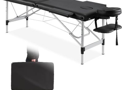 Massage Table 2 Section Aluminum Massage Bed, suitable for spa beauty tatoo physiotherapy Yoga Gym Parlor, adjustable height, width 60cm Black (FREE SHIPPING)