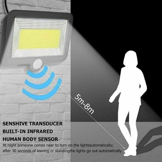 37644 100 LED Solar Powered PIR Motion Sensor Wall Flood Light Security Outdoor Garden