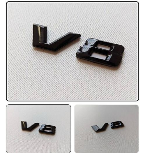 V8 gloss black badge