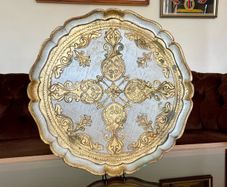 Florentine Carved Gilded Wood Circle Tray, Made in Italy