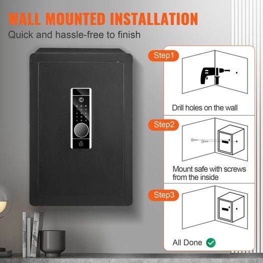 Safe, 2.2 Cubic Feet Home Safe, Steel Security Safe with Fingerprint, Digital Keypad and 2 Keys, Cabinet Safe with Large Fire-proof Bag, Protect Cash, Gold, Jewelry, Documents,