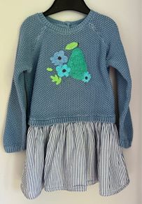 Marks & Spencer knit shirt baby dress with flower detail Sz 18-24 mth Very good condition