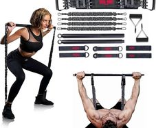 Portable Home Gym Set with Workout Bar, Bench Press Set, Squat Resistance Band, Door Anchor and More-Full Body Workout Equipment to Build Muscle and Shape Body