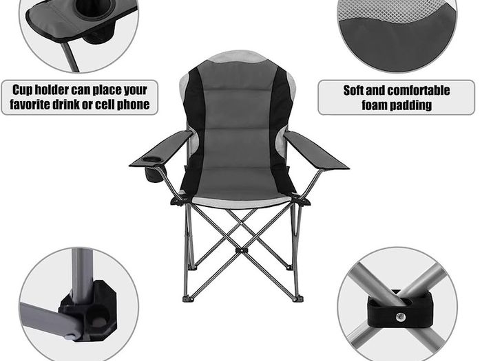 Camping Chair, Padded Camping Chairs for Adults with Armrests and Cup Holder, Heavy Duty Folding Chair Portable for Fishing Beach, Perfect for Caravan Trips, BBQs, Garden, Picnic, Travelling (FREE SHIPPING)