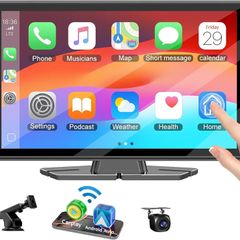 Car Play, 9" Wireless Carplay Screen for Apple Car Play& Android Auto, Touchscreen for Cars with Backup Camera Voice Control,Live Navigation,Mirror Link,Bluetooth,AUX,FM