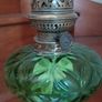 Antique French large green glass oil lamp works Image 4
