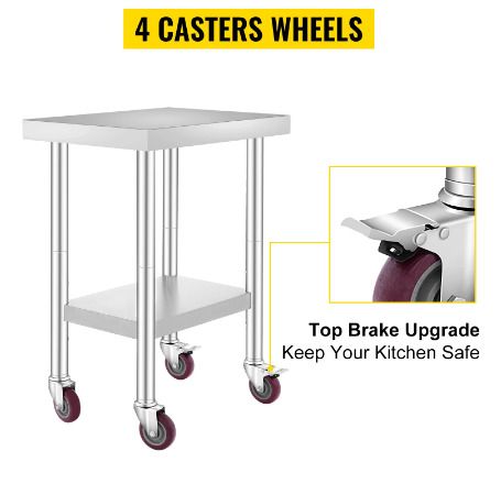 24 x 12 inch Stainless Steel Kitchen Worktable Commercial Work Bench Table with Caster Wheels & Undershelf for Home Restaurant Storage
