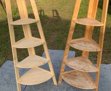 Pair of Tall Solid Wood Corner Shelving Units