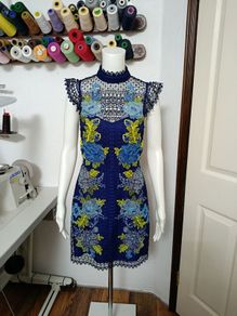Karen Milllen guipure lace& embroidered floral mini dress