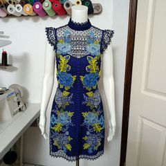 Karen Milllen guipure lace& embroidered floral mini dress