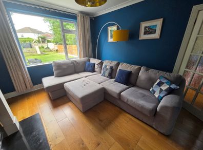 L shaped couch + Poof