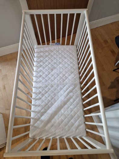 White Wooden Baby Cot Crib with Mattress Excellent Condition