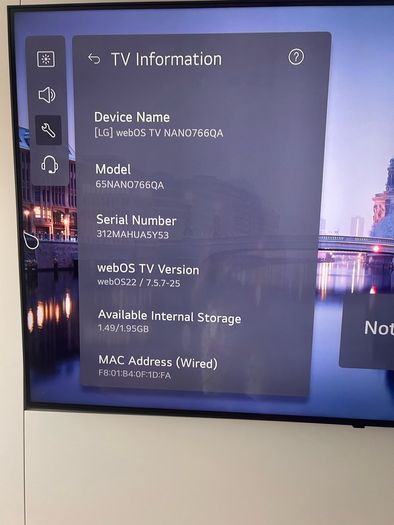 65" Tv with wall mounted bracket