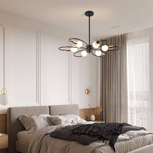 NEW SALE | 6-Light Black Chandeliers, Gold Sputnik Ceiling Light, Vintage Instustrial Metal Pendant Light, Adjustable Height Chandeliers for Living Room Bedroom