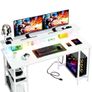 120x50cm Gaming Desk with LED Lights & Power Outlets,White Storage Shelves, Dual Monitor Stand, Home Office & Study, Work from Home, Bedroom, Small Spaces, Dorm, Space-Saving, Students Image 10