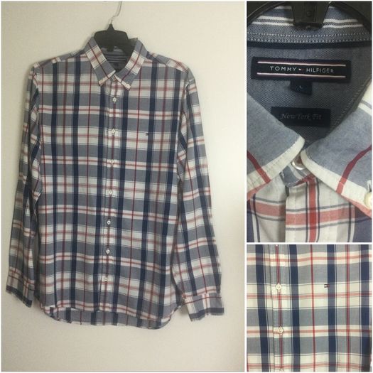 Tommy Hilfiger Mens blue Check long sleeve cotton shirt L 44in Chest