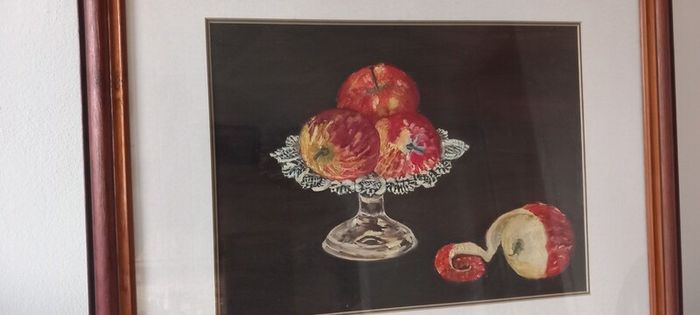 Original Oil Painting Silver Dish & Apples by Colette Mulligan