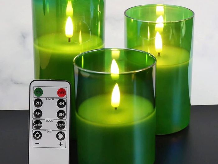 Silver Grey Glass Flameless Flickering Candles with Remote, 3 Pack Realistic LED Fake Candles 3 Inch H 4 Inch 5 Inch 6 Inch