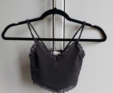 Pull&Bear Black Ribbed Strappy Top with Lace Trim