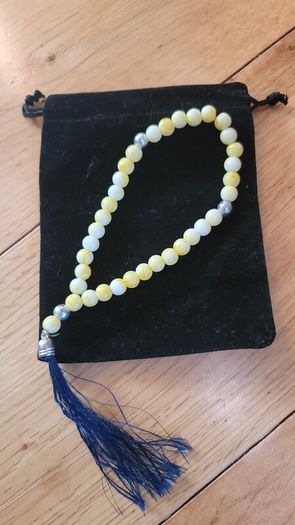 Semi-precious Yellow & White Stone & Silver Accents Prayer Beads x33