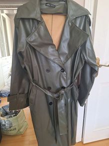 green leather look trench coat