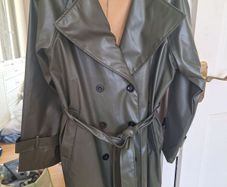 green leather look trench coat