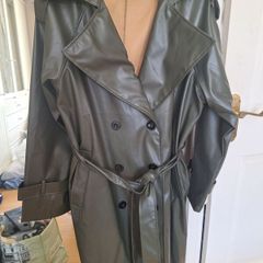 green leather look trench coat