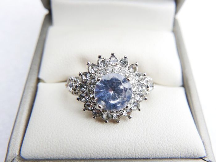 Vintage 925 Sterling Silver Flower Cz Cluster Ring size U - 5,4g