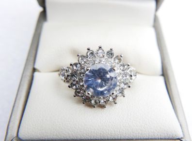 Vintage 925 Sterling Silver Flower Cz Cluster Ring size U - 5,4g
