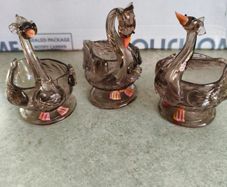 Vintage glass swan figurines, set of 3  glass swan small statues, glass bird figurine, elegant two toned glass swan decor