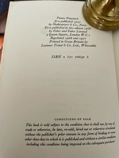 Pomes Penyeach by James Joyce Vintage UK Edition