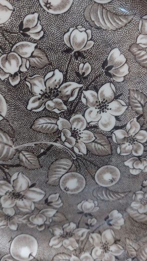Lovely Vintage Brown and White English Ironstone Tableware Plate in a Fabulous Chintz Style Pattern, with Blossoms and Berries