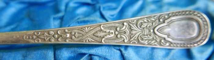 Antique Sterling Silver Christening Spoon by James Crichton & Sons of Glasgow, presented in its Original Velvet-lined Box. with original handwritten note from Glasgow dated October 4, 1886.