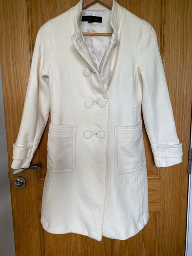 Zara Women Cream Viscose Mandarin Collar Topper Jacket/ Coat