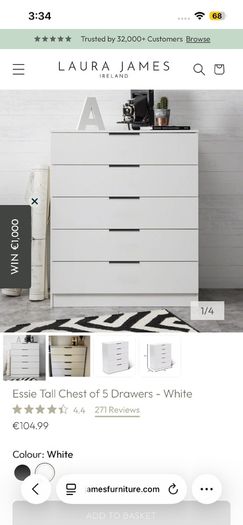 White 5 Drawer Chest of Drawers Perfect Condition