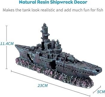 NEW SALE | Shipwreck Aquarium Ornament Resin Sunk Ship Decor Decoration for Small Betta Fish Tank