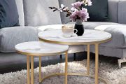 Round Coffee Tables, Removable Set of 2 End Table, Nesting Tables with Gold Metal Frame Legs and Marble White Top for Living Room, Bedroom, Office, Balcony, Apartment (FREE SHIPPING)