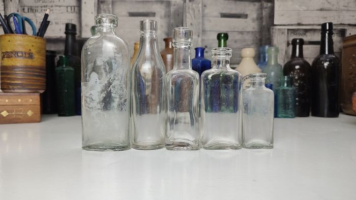 292 - Set of 5 Vintage Clear Glass Decorative Collectible Display Bottles