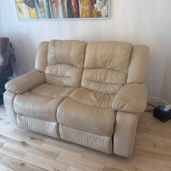 Cream Leather 2-Seater Recliner Sofa