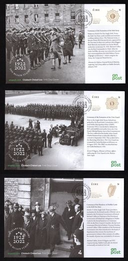 2022 Ireland 100 Years of History Commemorative Stamp An Post First Day Covers (3) (FDC)