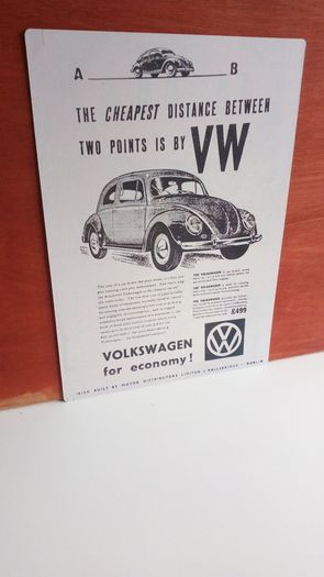 Vw Beetle Reproduction Irish Advert Poster Ireland, Irish Memorabilia